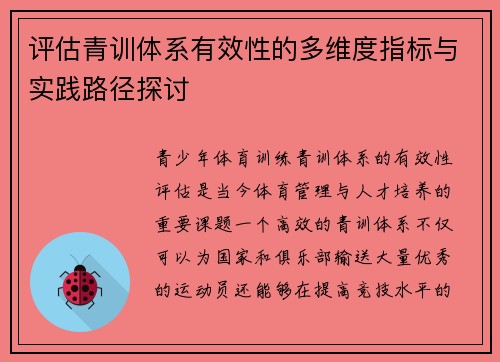 评估青训体系有效性的多维度指标与实践路径探讨 评估青训体系有效性的多维度指标与实践路径探讨