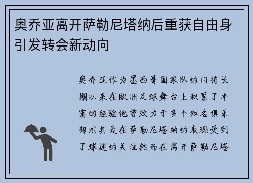 奥乔亚离开萨勒尼塔纳后重获自由身引发转会新动向 奥乔亚离开萨勒尼塔纳后重获自由身引发转会新动向